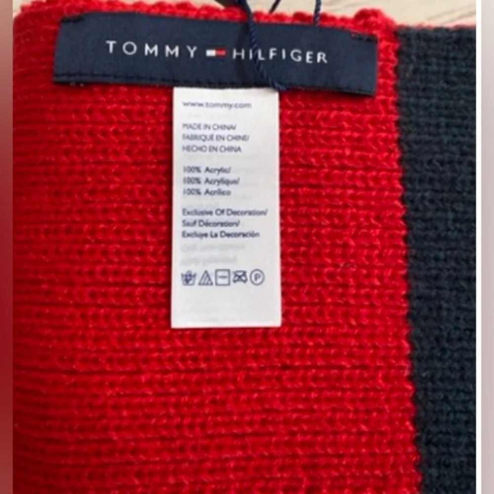 Tommy Hilfiger Tricolor Knit Acrylic Red, White, Blue Designer Signature Scarf